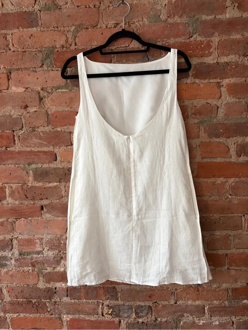 100% White linen summer mini dress with pockets